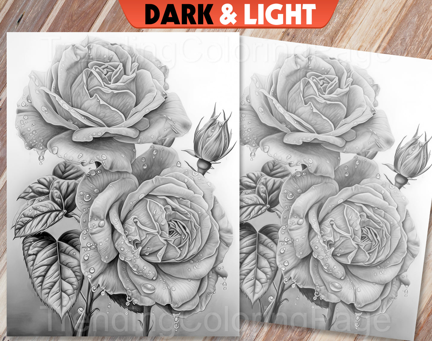 30 Enchanted Blooms Grayscale Coloring Pages - Instant Download - Printable PDF Dark/Light – preview 2
