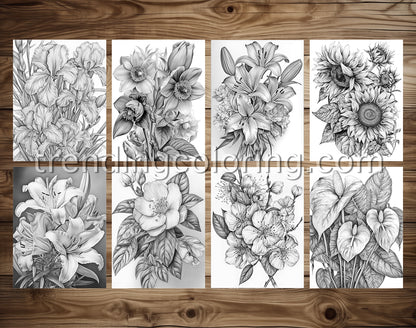 30 Enchanted Blooms Grayscale Coloring Pages - Instant Download - Printable PDF Dark/Light – preview 4