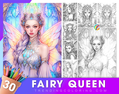 30 Fairy Queen Grayscale Coloring Pages - Instant Download - Printable PDF Dark/Light