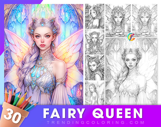 30 Fairy Queen Grayscale Coloring Pages - Instant Download - Printable PDF Dark/Light