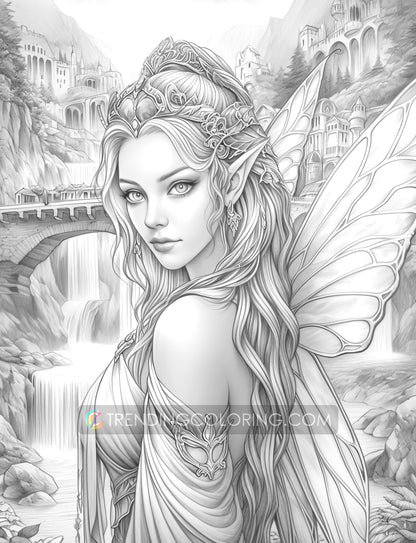 30 Fairy Queen Grayscale Coloring Pages - Instant Download - Printable PDF Dark/Light – preview 10