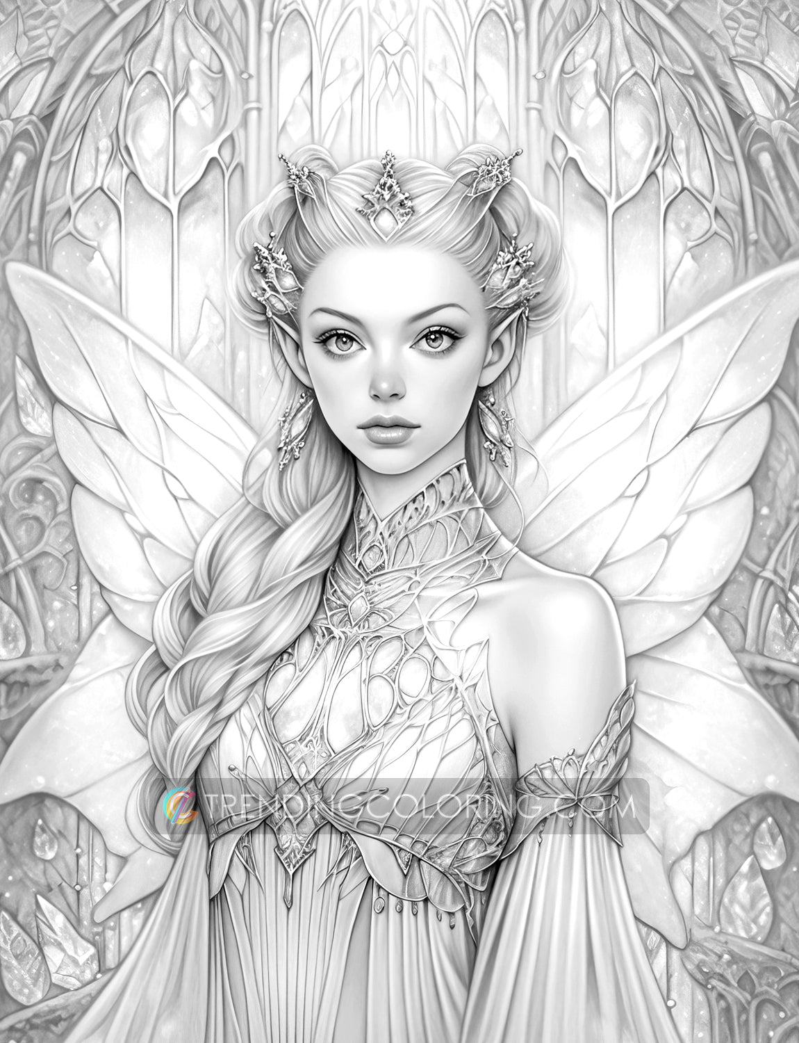 30 Fairy Queen Grayscale Coloring Pages - Instant Download - Printable PDF Dark/Light – preview 7