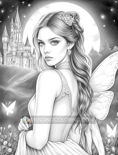 30 Fairy Queen Grayscale Coloring Pages - Instant Download - Printable PDF Dark/Light – preview 8