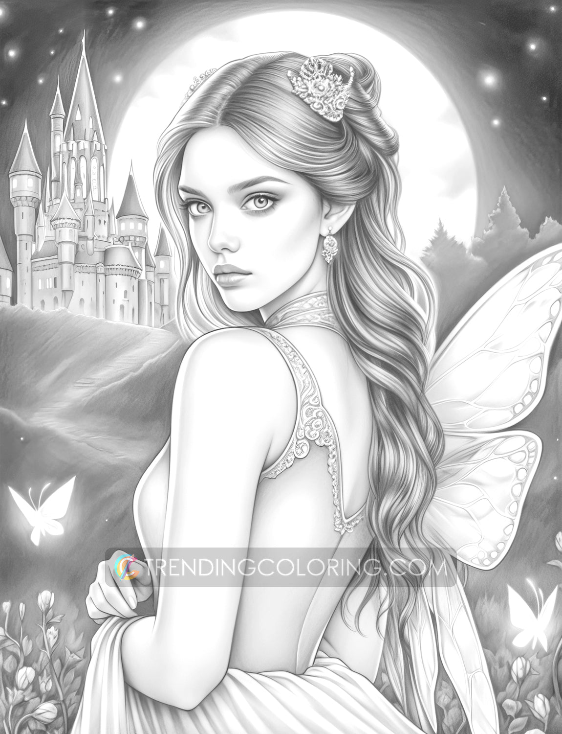 30 Fairy Queen Grayscale Coloring Pages - Instant Download - Printable PDF Dark/Light – preview 9