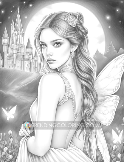 30 Fairy Queen Grayscale Coloring Pages - Instant Download - Printable PDF Dark/Light – preview 9