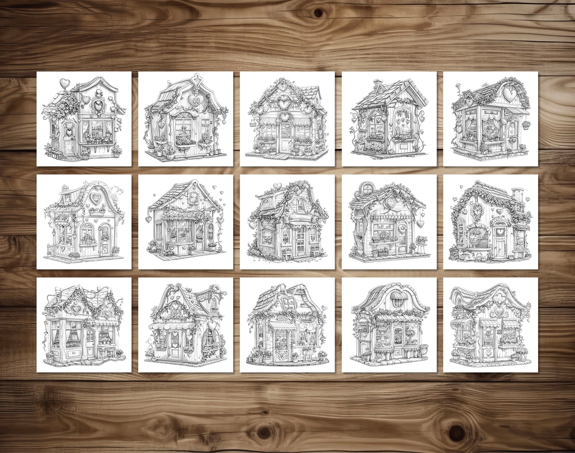 30 Flower Love Shop Grayscale Coloring Pages - Instant Download - Printable PDF Dark/Light – preview 5