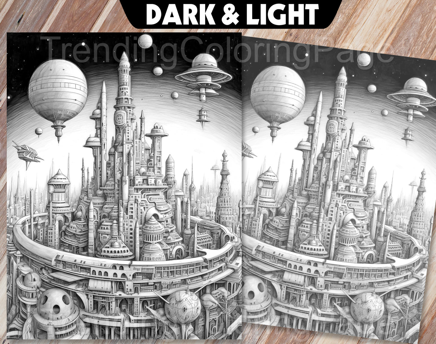 30 The Future of the Universe Grayscale Coloring Pages - Instant Download - Printable PDF Dark/Light – preview 11