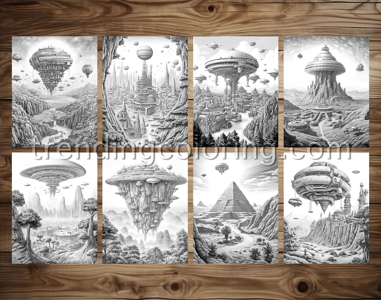 30 The Future of the Universe Grayscale Coloring Pages - Instant Download - Printable PDF Dark/Light – preview 2