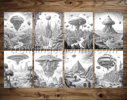 30 The Future of the Universe Grayscale Coloring Pages - Instant Download - Printable PDF Dark/Light – preview 2