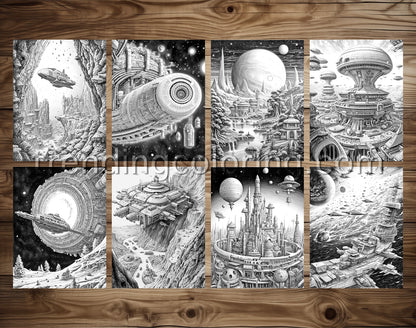 30 The Future of the Universe Grayscale Coloring Pages - Instant Download - Printable PDF Dark/Light – preview 3