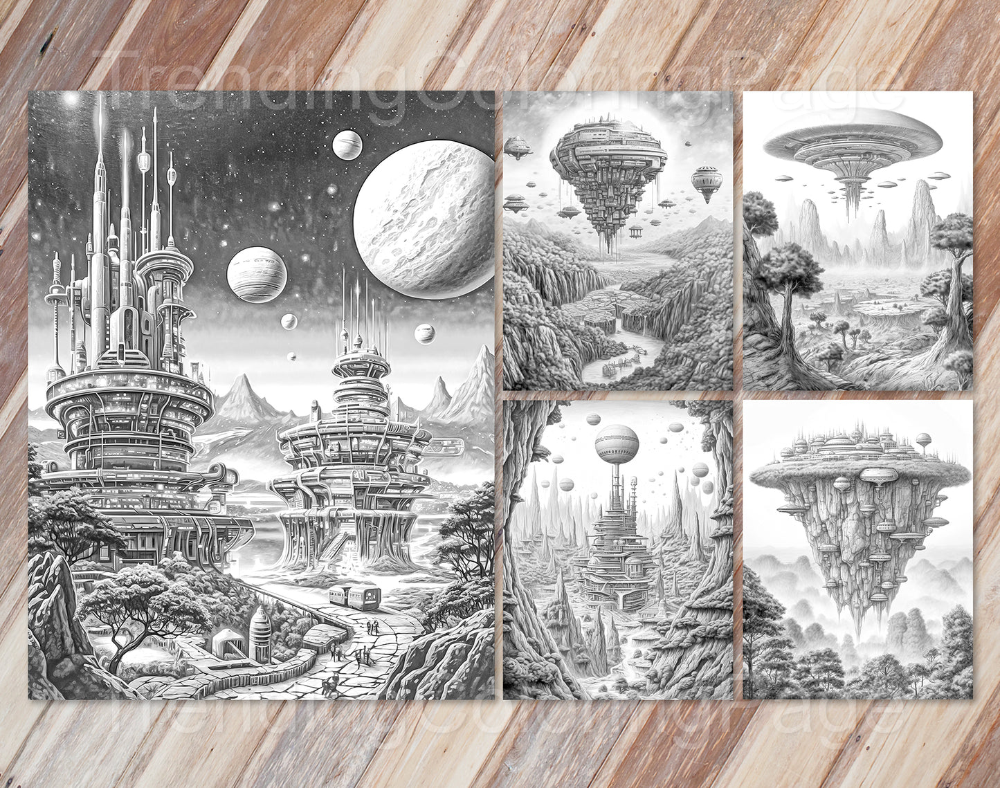 30 The Future of the Universe Grayscale Coloring Pages - Instant Download - Printable PDF Dark/Light – preview 4