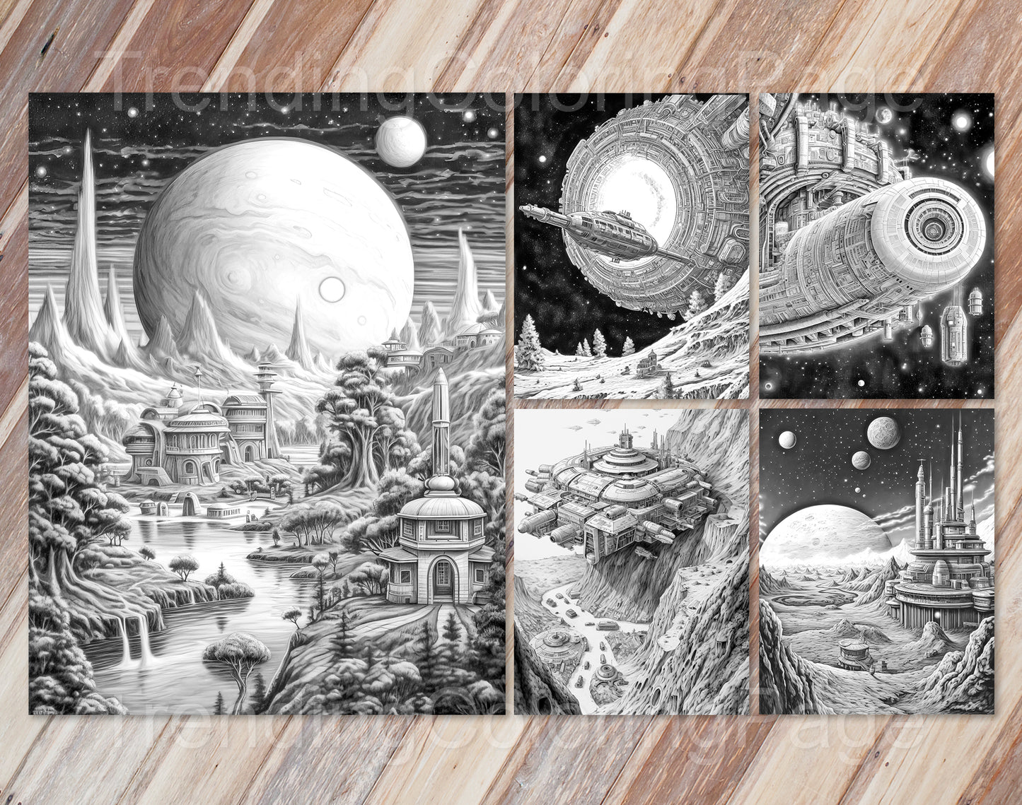 30 The Future of the Universe Grayscale Coloring Pages - Instant Download - Printable PDF Dark/Light – preview 6