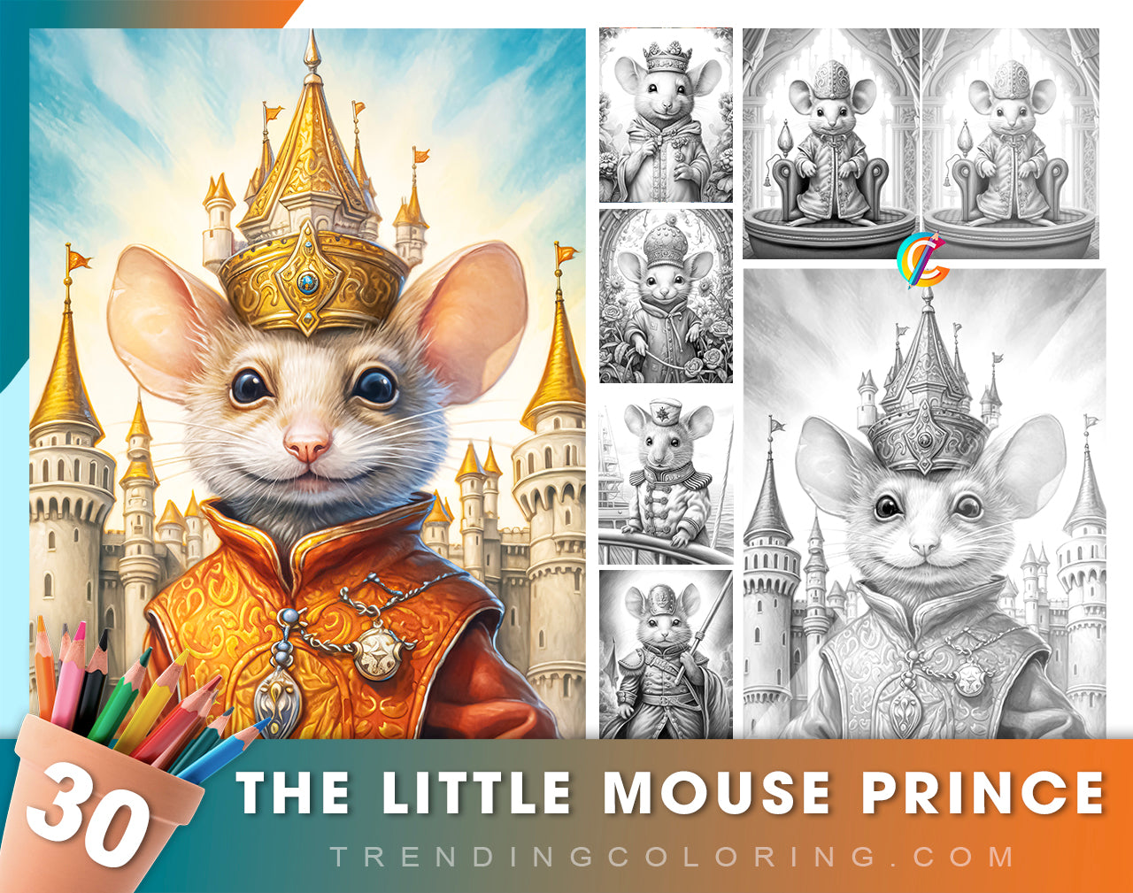 30 The Little Mouse Prince Grayscale Coloring Pages - Instant Download - Printable PDF Dark/Light