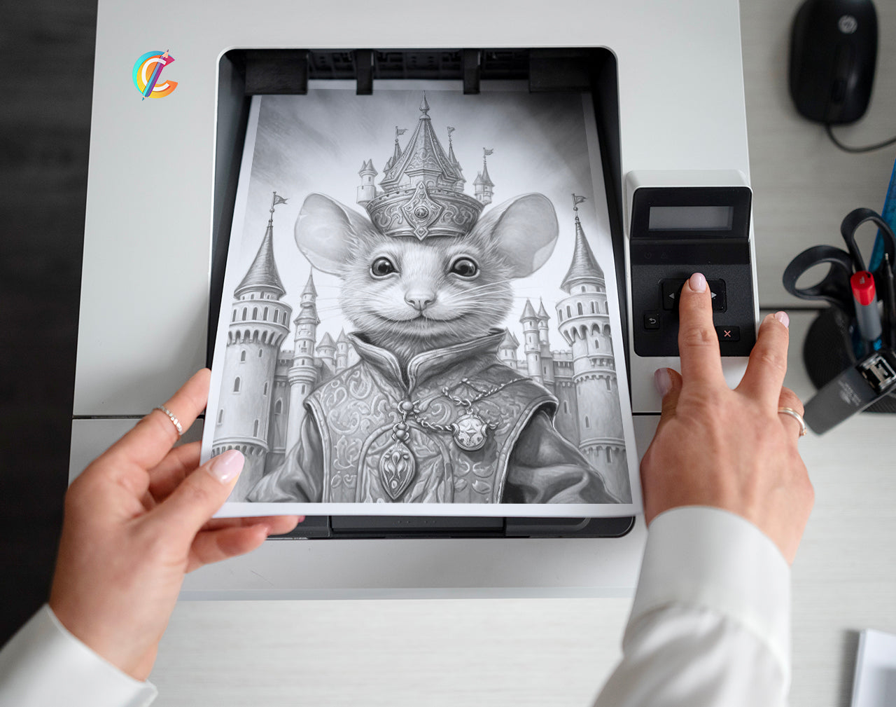 30 The Little Mouse Prince Grayscale Coloring Pages - Instant Download - Printable PDF Dark/Light – preview 2