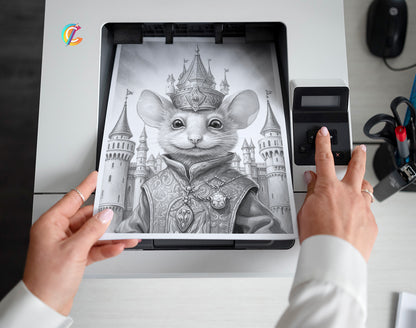 30 The Little Mouse Prince Grayscale Coloring Pages - Instant Download - Printable PDF Dark/Light – preview 2