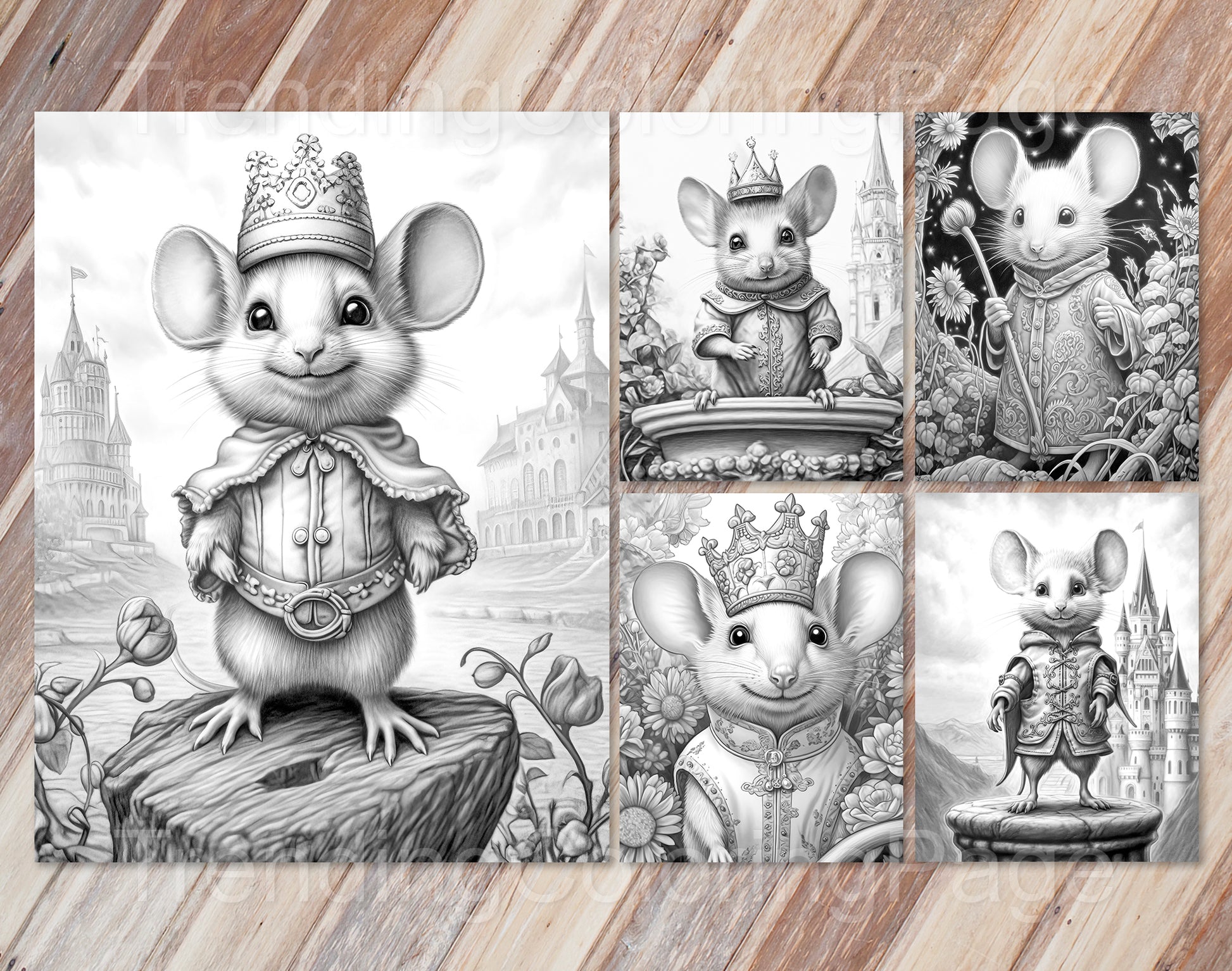 30 The Little Mouse Prince Grayscale Coloring Pages - Instant Download - Printable PDF Dark/Light – preview 5