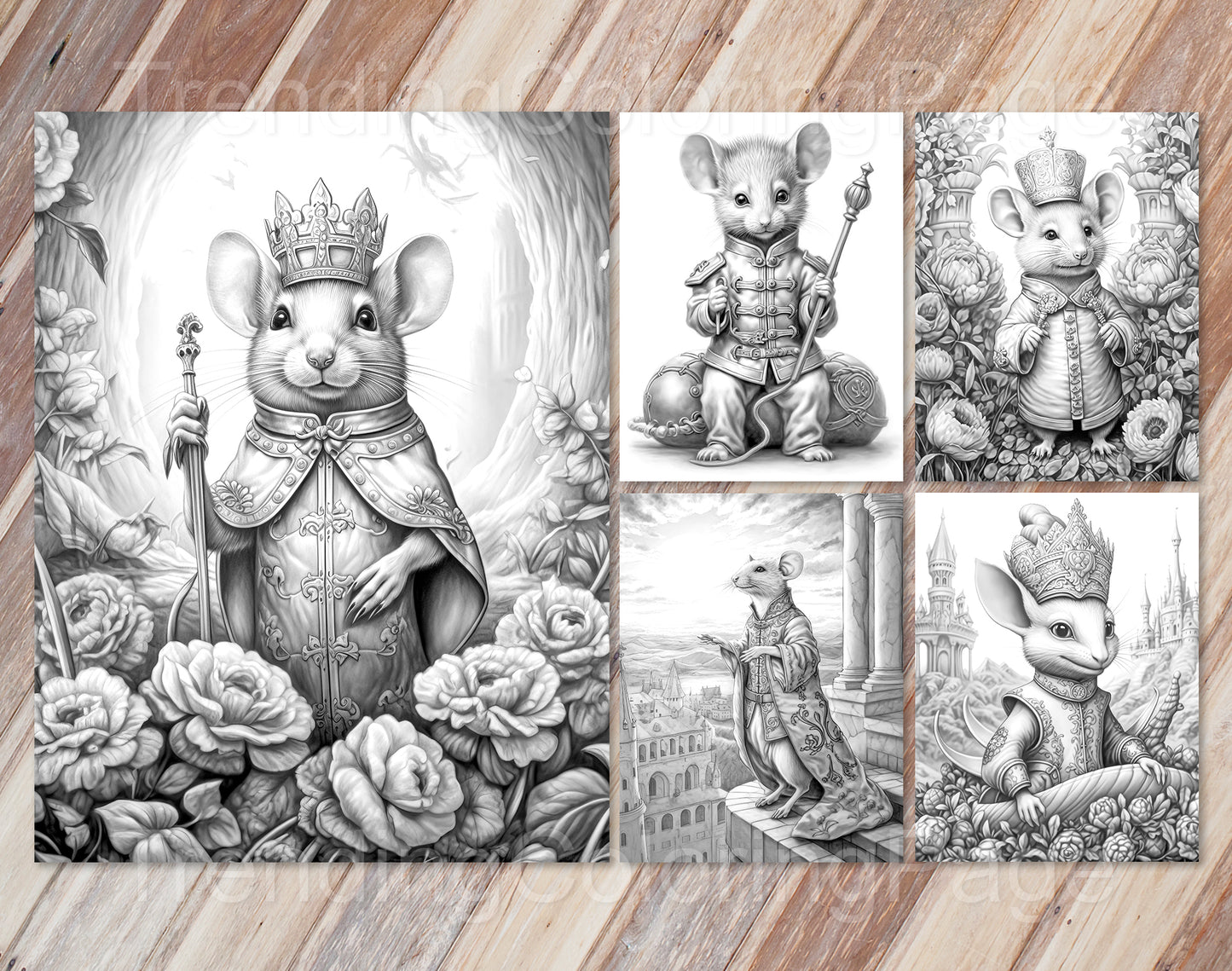 30 The Little Mouse Prince Grayscale Coloring Pages - Instant Download - Printable PDF Dark/Light – preview 6