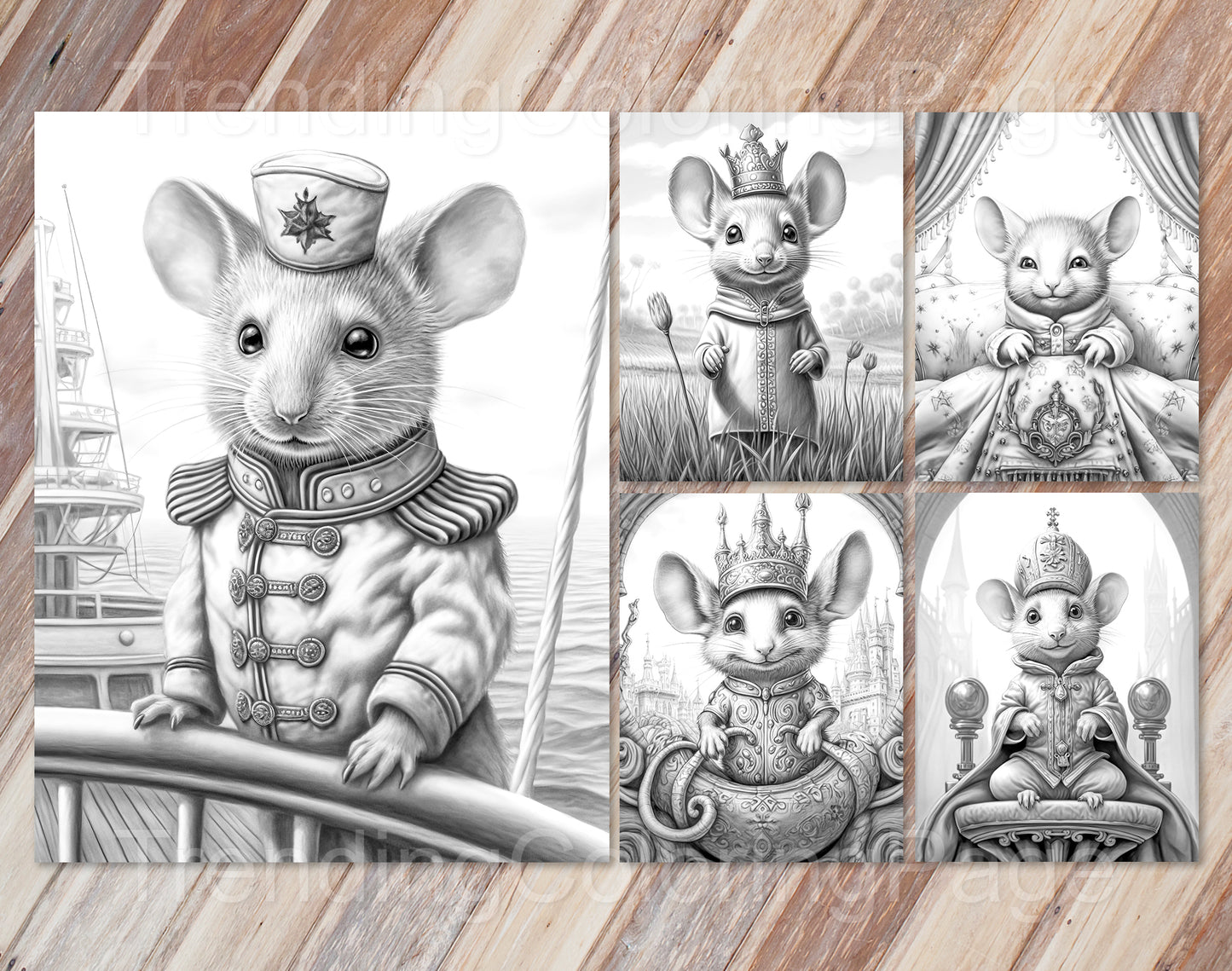 30 The Little Mouse Prince Grayscale Coloring Pages - Instant Download - Printable PDF Dark/Light – preview 8