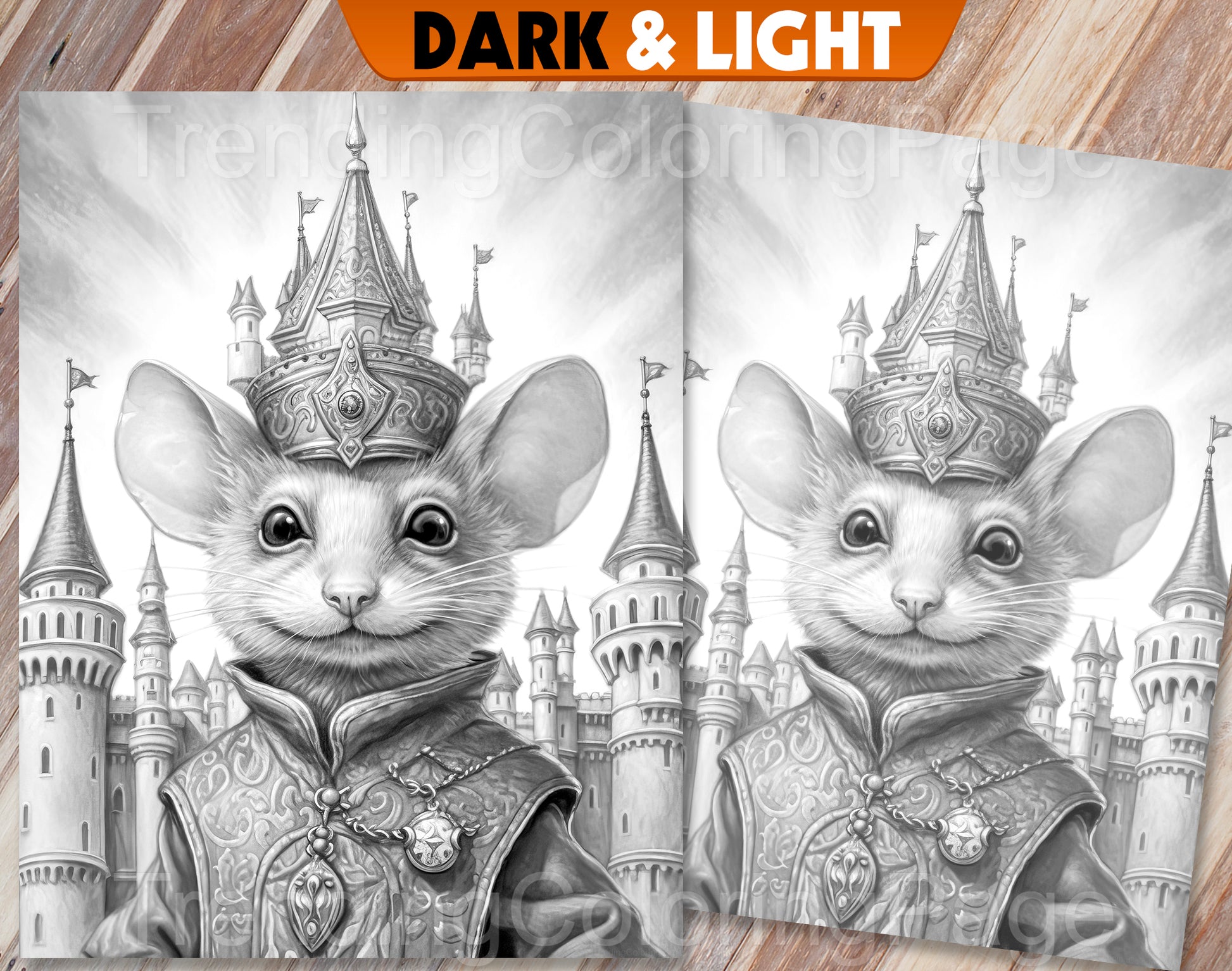 30 The Little Mouse Prince Grayscale Coloring Pages - Instant Download - Printable PDF Dark/Light – preview 9