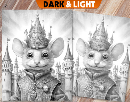 30 The Little Mouse Prince Grayscale Coloring Pages - Instant Download - Printable PDF Dark/Light – preview 9