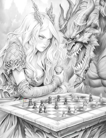 50 The Queen of Heart Grayscale Coloring Pages - Instant Download - Printable PDF Dark/Light