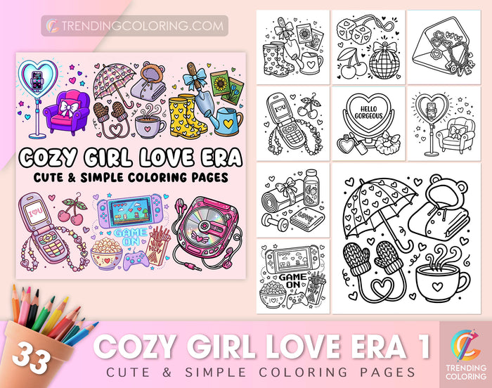 33 Cozy Girl Love Era 1 Cute and Simple Coloring Pages - PDF Download