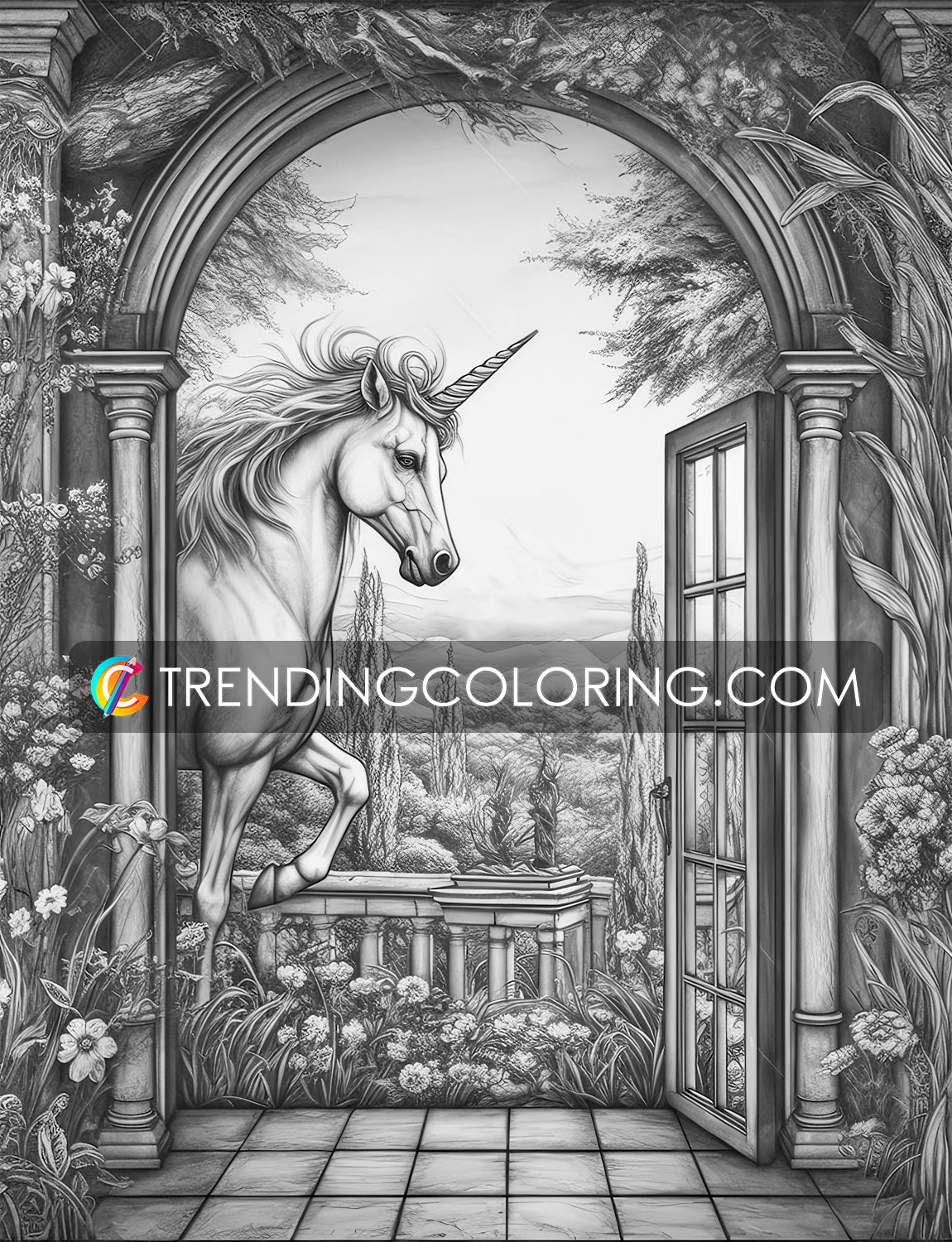 35 Window to Another World Grayscale Coloring Pages - Instant Download - Printable PDF Dark/Light