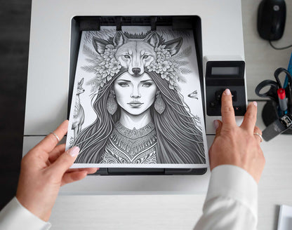 35 Boho Beauties Grayscale Coloring Pages - Instant Download - Printable PDF – preview 2