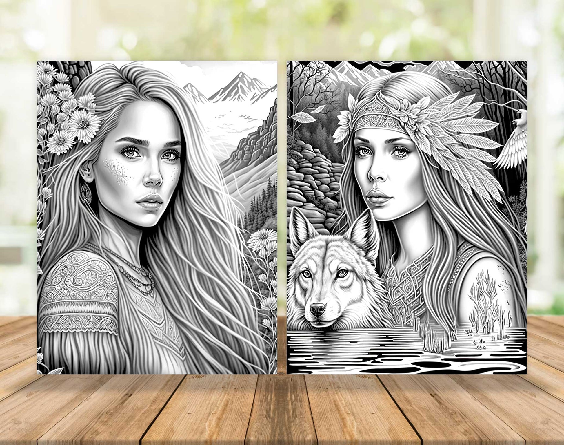 35 Boho Beauties Grayscale Coloring Pages - Instant Download - Printable PDF – preview 4
