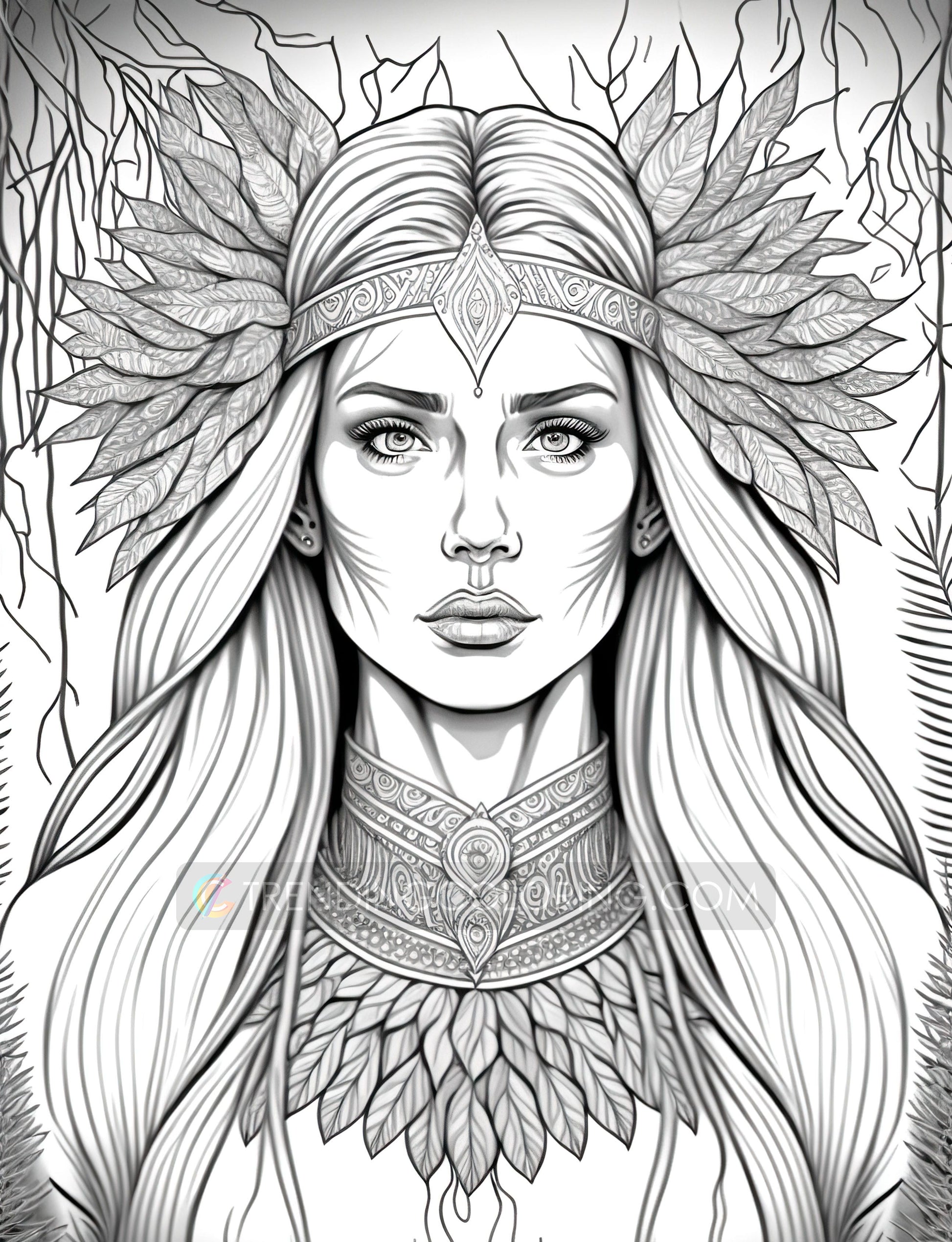 35 Boho Beauties Grayscale Coloring Pages - Instant Download - Printable PDF – preview 5