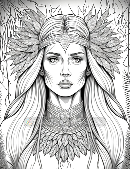 35 Boho Beauties Grayscale Coloring Pages - Instant Download - Printable PDF – preview 5