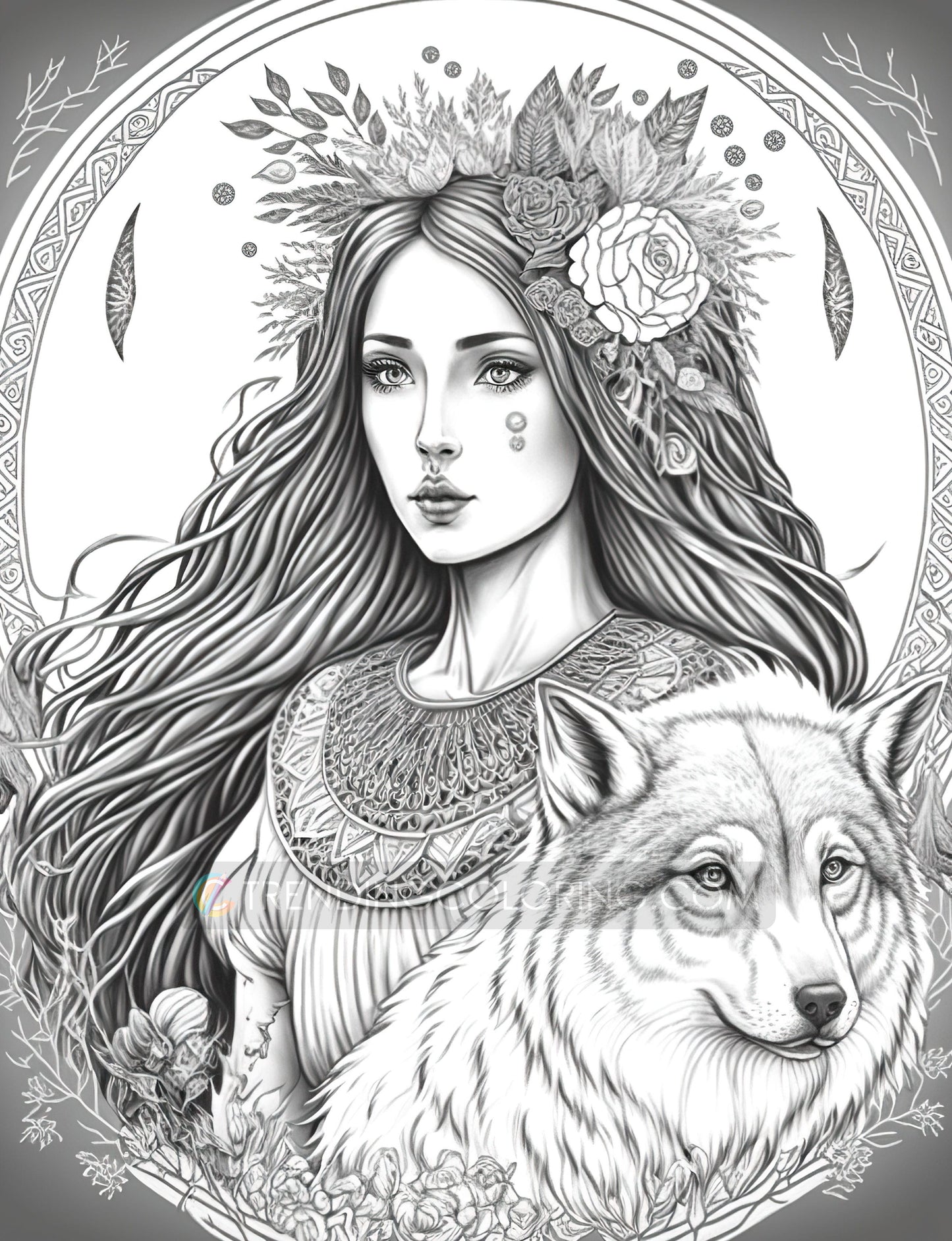 35 Boho Beauties Grayscale Coloring Pages - Instant Download - Printable PDF – preview 6