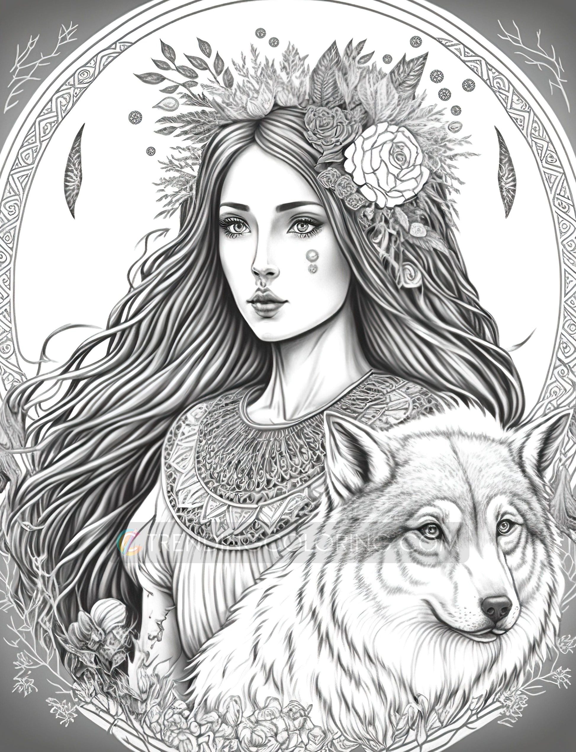35 Boho Beauties Grayscale Coloring Pages - Instant Download - Printable PDF – preview 6
