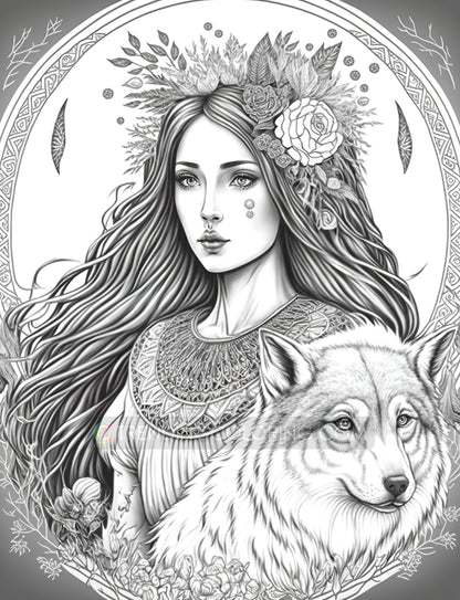 35 Boho Beauties Grayscale Coloring Pages - Instant Download - Printable PDF – preview 6