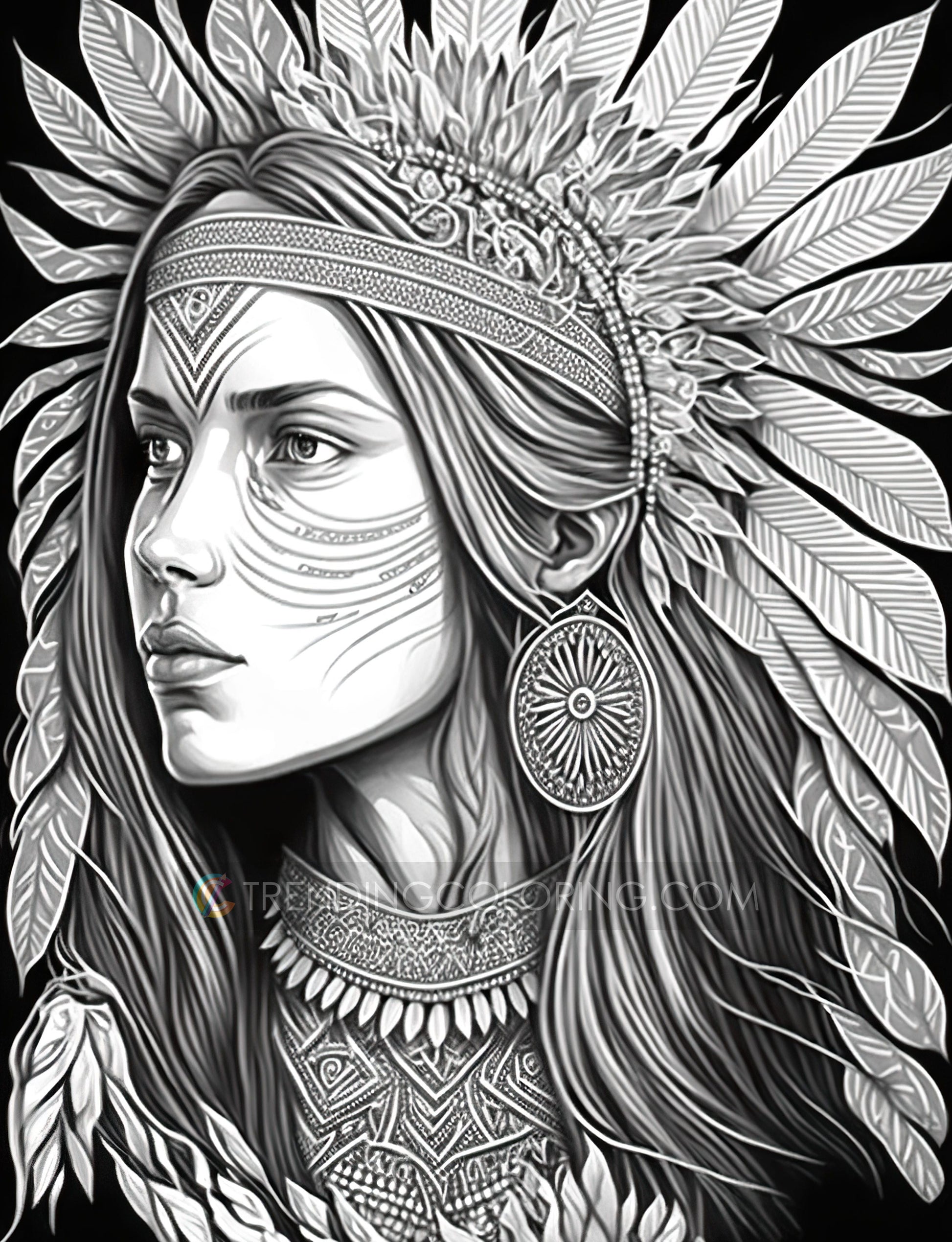 35 Boho Beauties Grayscale Coloring Pages - Instant Download - Printable PDF – preview 7