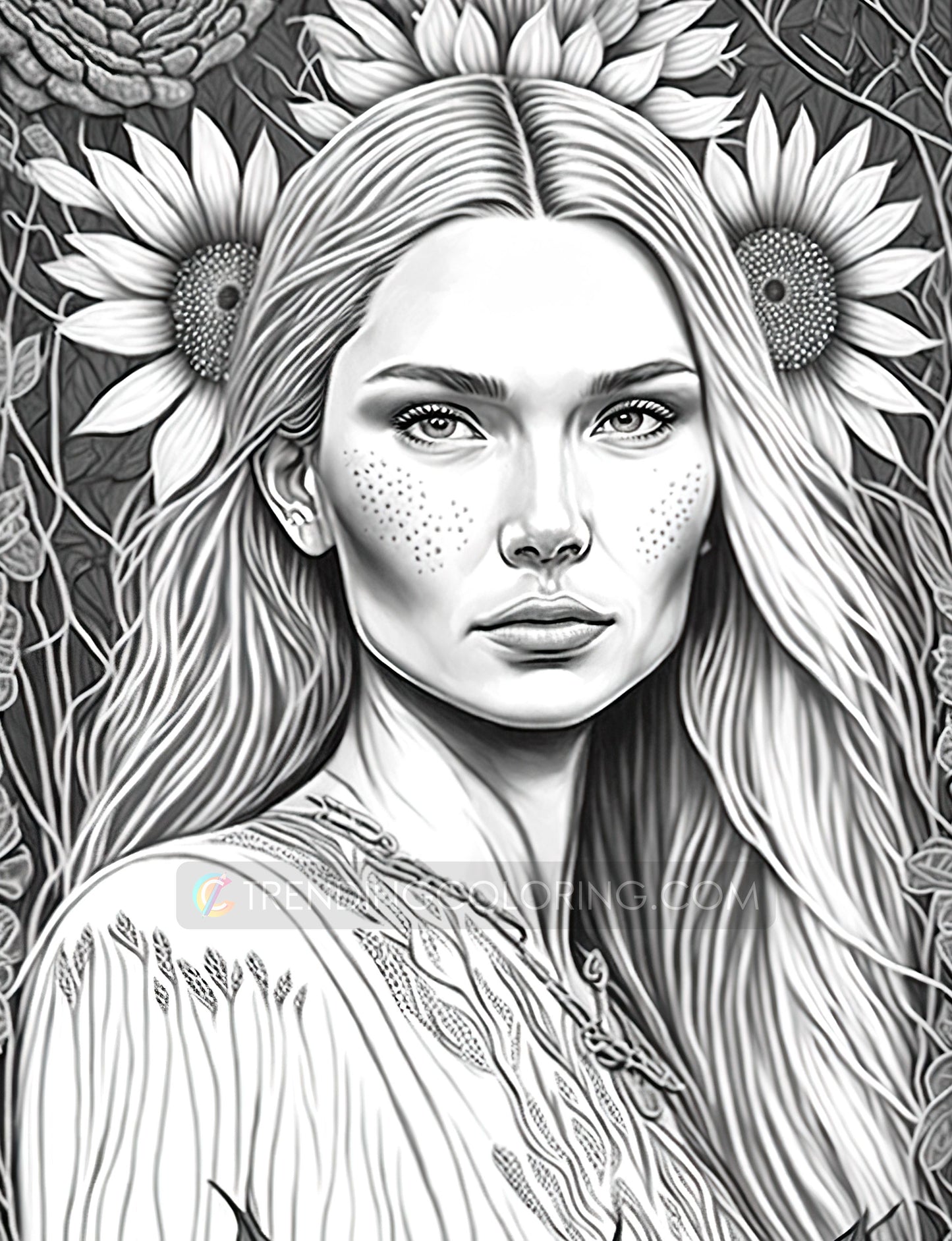 35 Boho Beauties Grayscale Coloring Pages - Instant Download - Printable PDF – preview 8