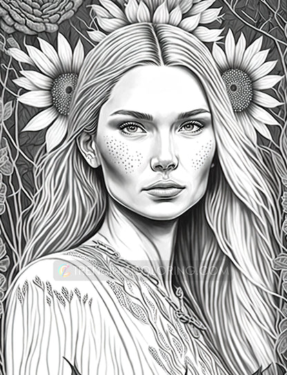 35 Boho Beauties Grayscale Coloring Pages - Instant Download - Printable PDF – preview 8