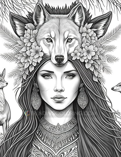 35 Boho Beauties Grayscale Coloring Pages - Instant Download - Printable PDF – preview 9