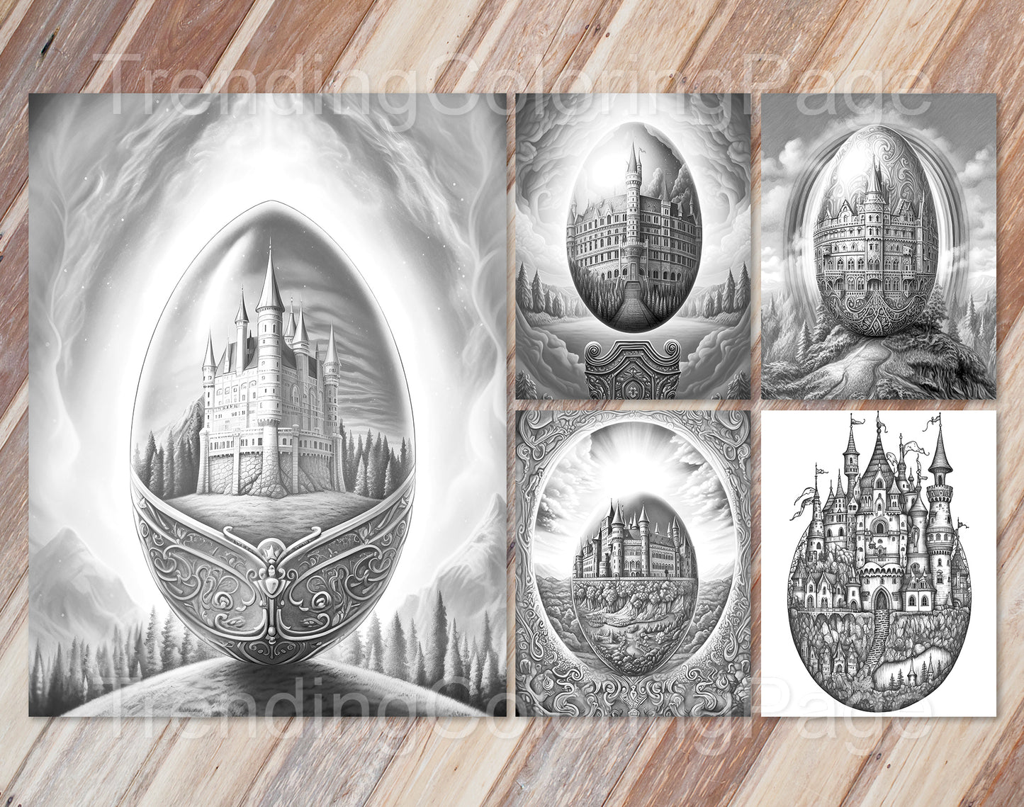 35 Easter Egg Dreamland Grayscale Coloring Pages - Instant Download - Printable PDF Dark/Light – preview 2