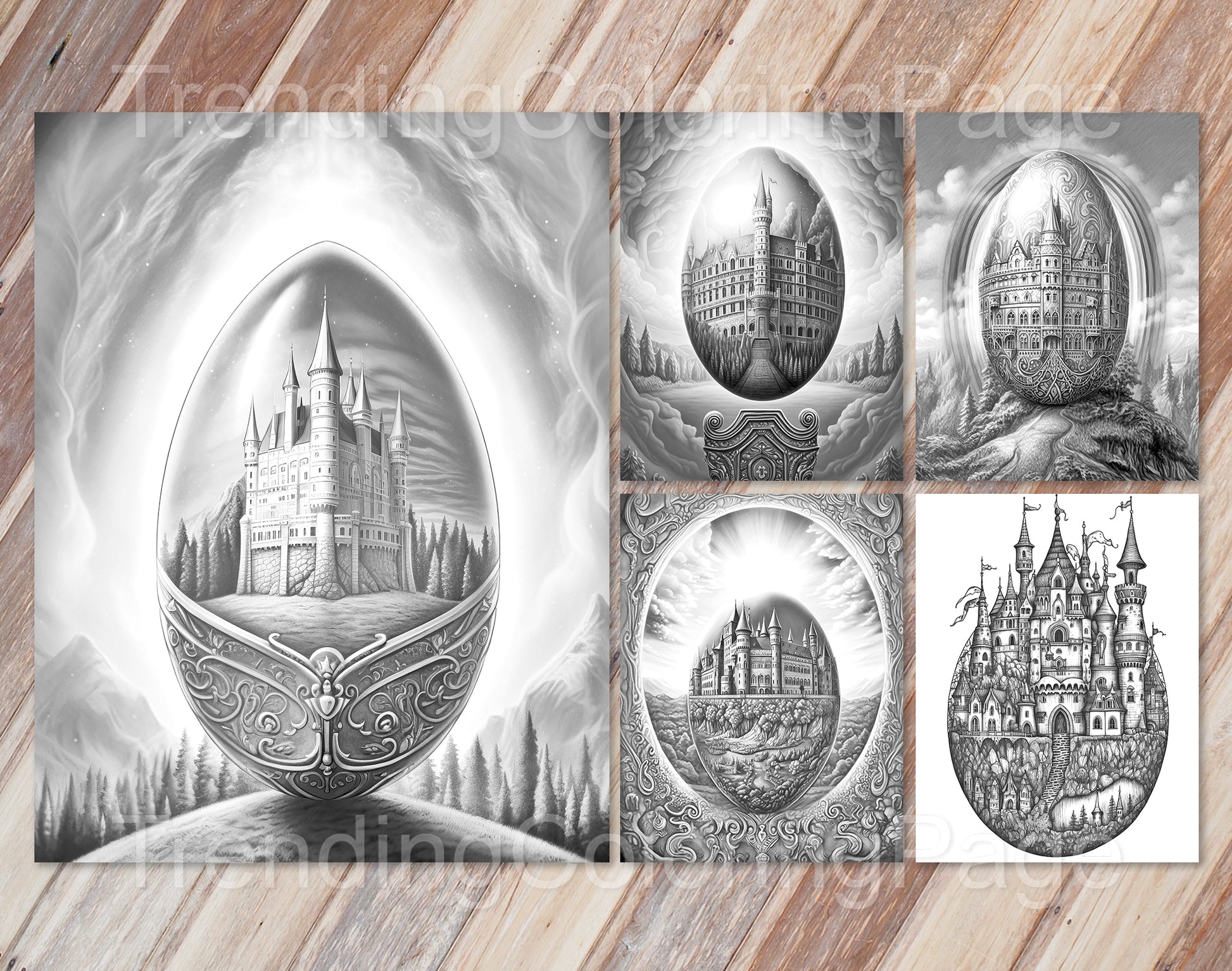 35 Easter Egg Dreamland Grayscale Coloring Pages - Instant Download - Printable PDF Dark/Light – preview 2
