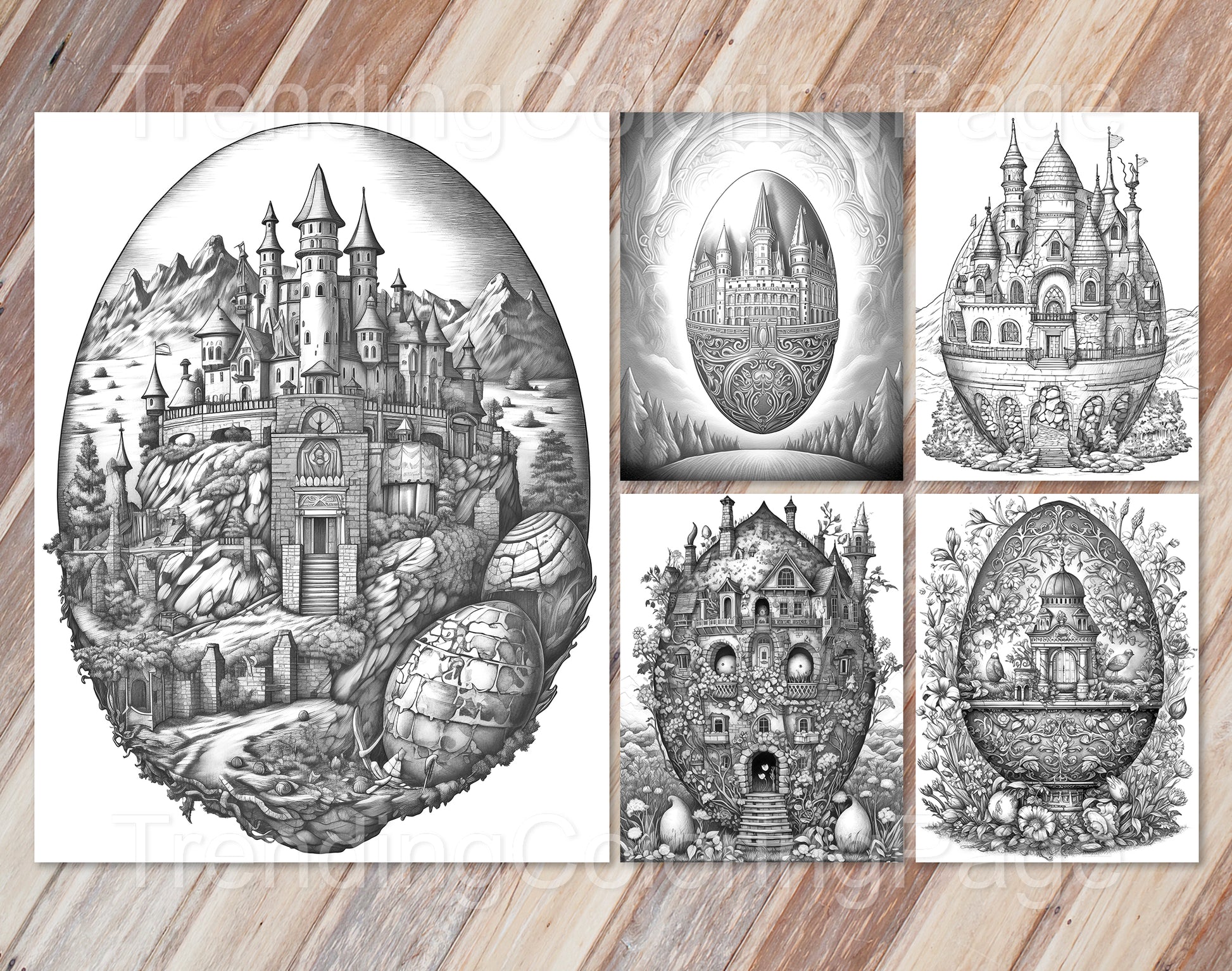 35 Easter Egg Dreamland Grayscale Coloring Pages - Instant Download - Printable PDF Dark/Light – preview 3