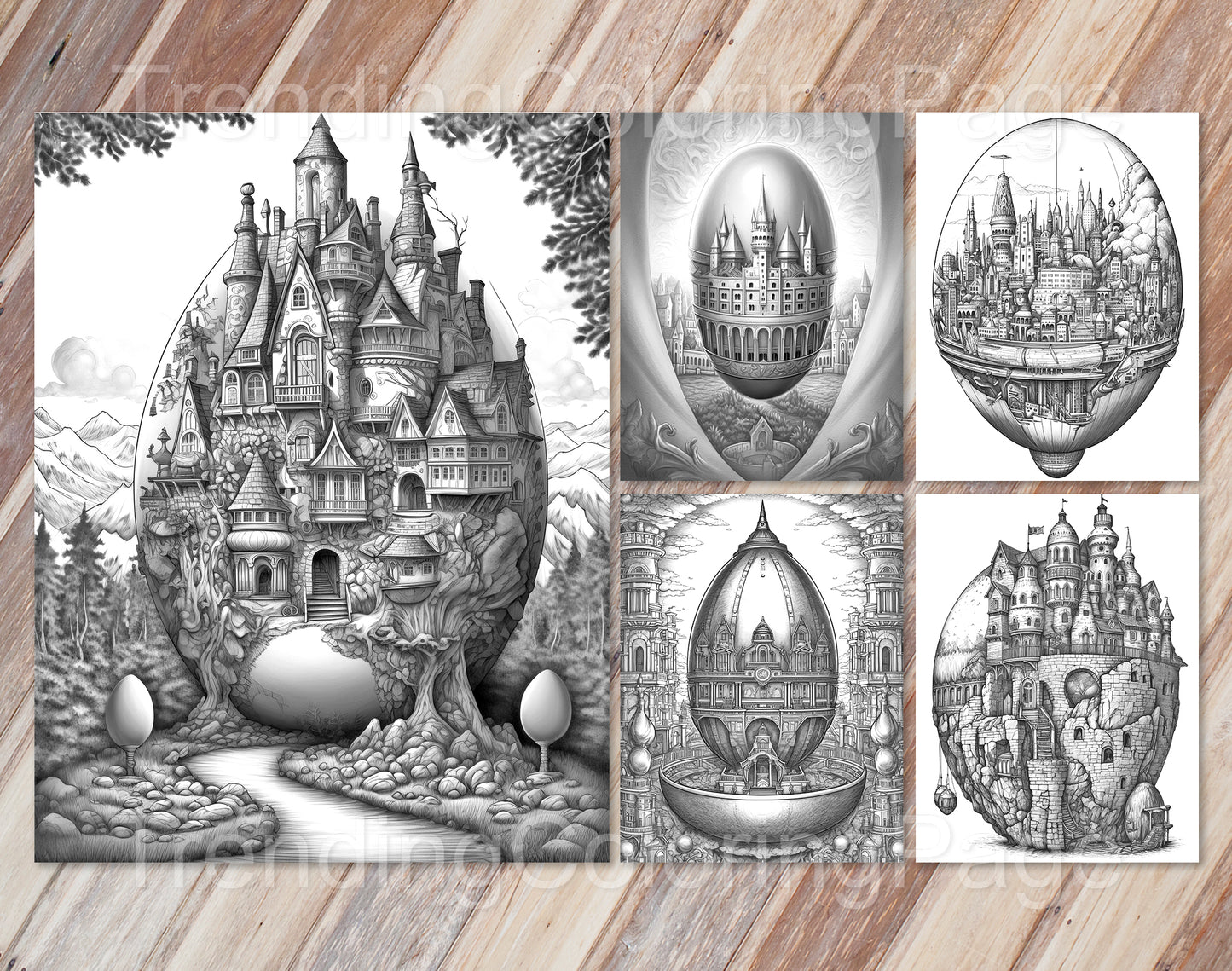 35 Easter Egg Dreamland Grayscale Coloring Pages - Instant Download - Printable PDF Dark/Light – preview 4
