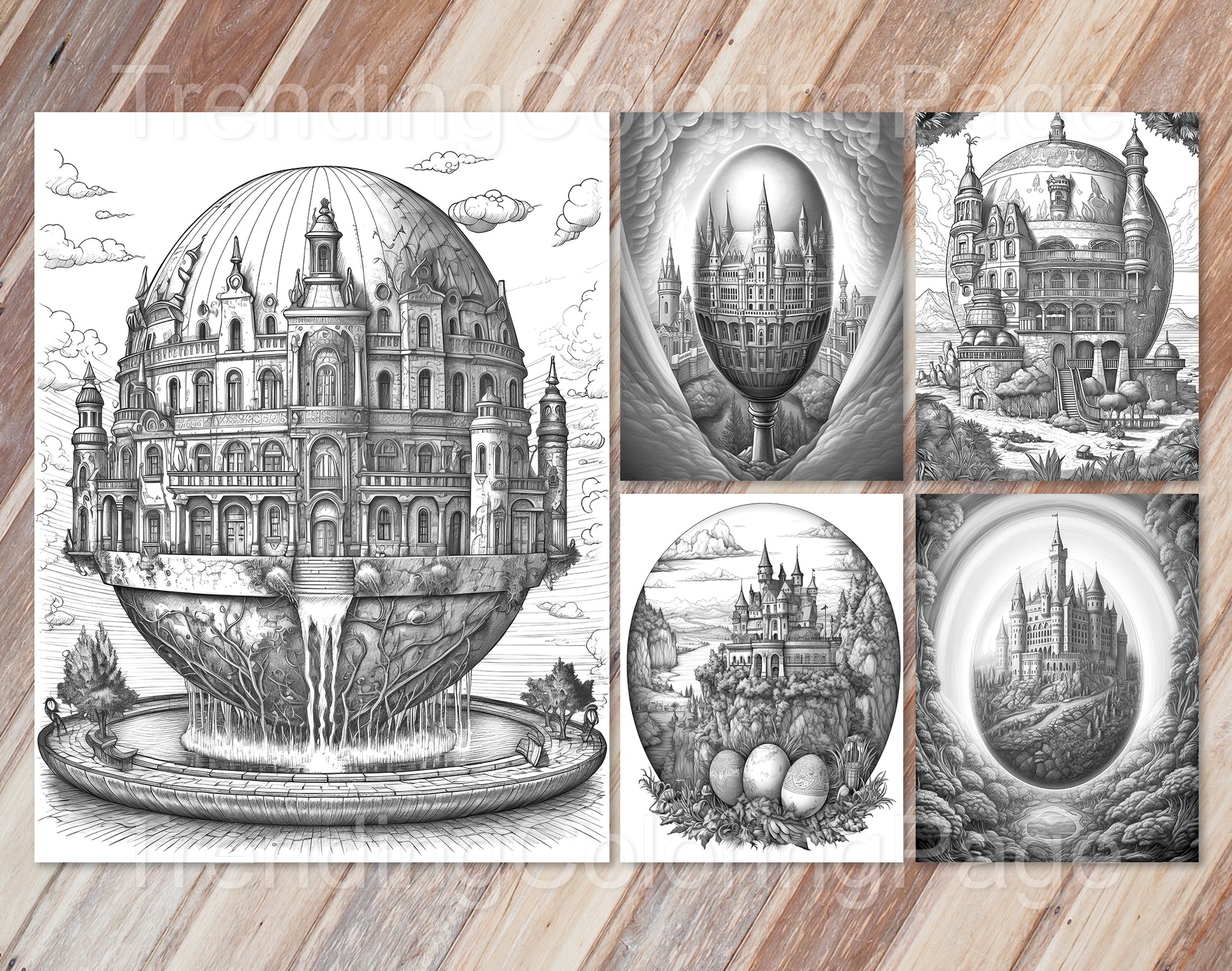 35 Easter Egg Dreamland Grayscale Coloring Pages - Instant Download - Printable PDF Dark/Light – preview 5