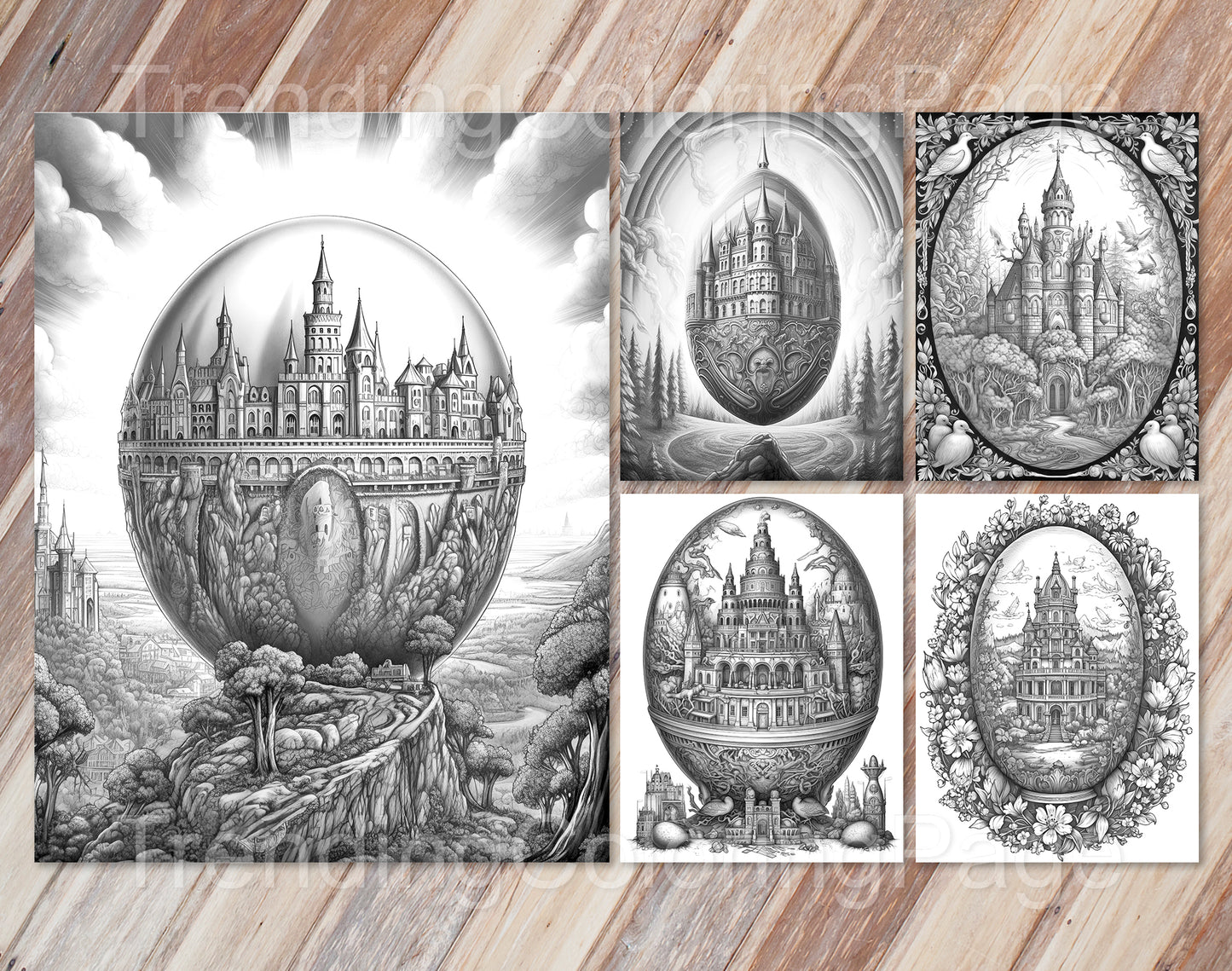 35 Easter Egg Dreamland Grayscale Coloring Pages - Instant Download - Printable PDF Dark/Light – preview 6