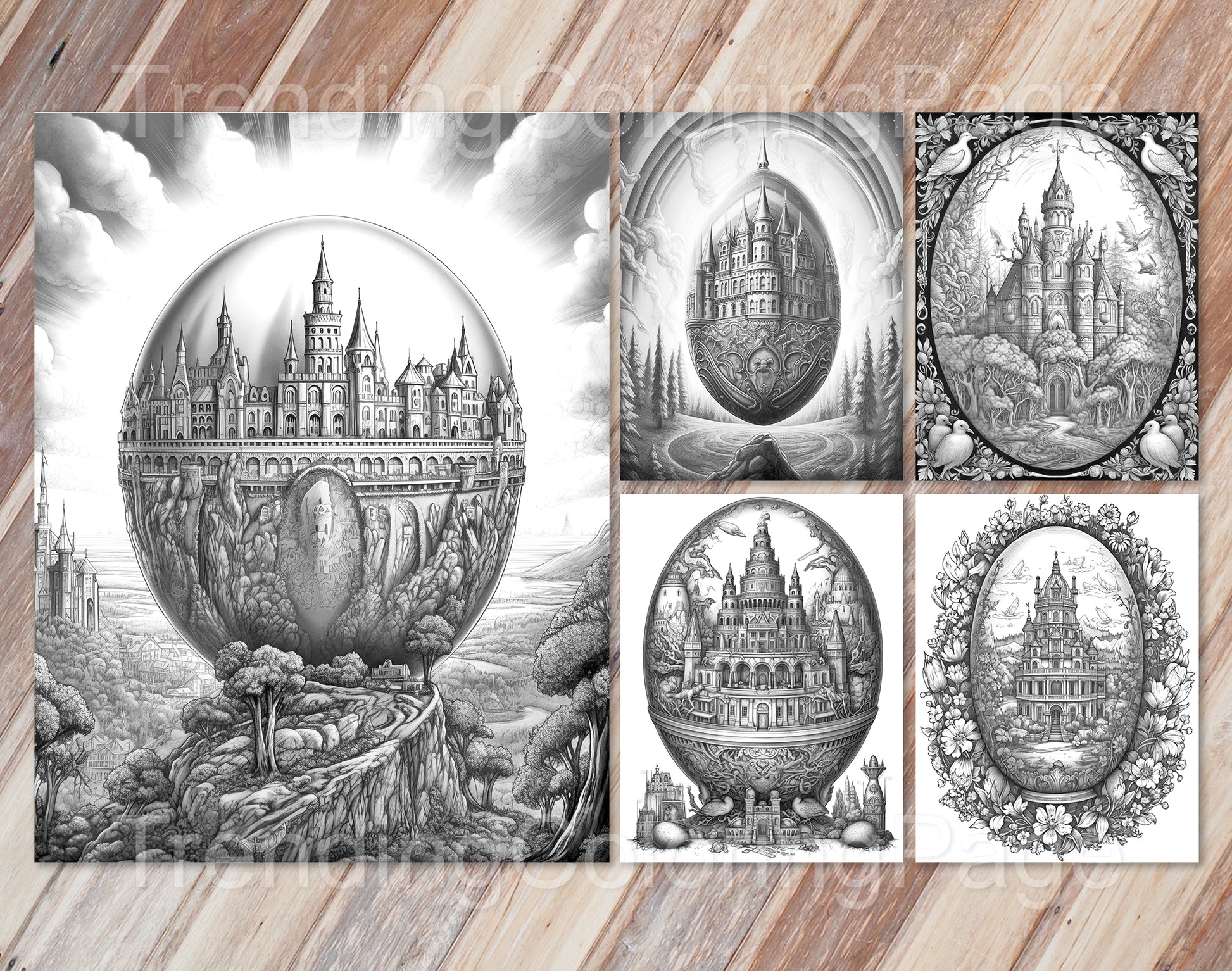 35 Easter Egg Dreamland Grayscale Coloring Pages - Instant Download - Printable PDF Dark/Light – preview 6
