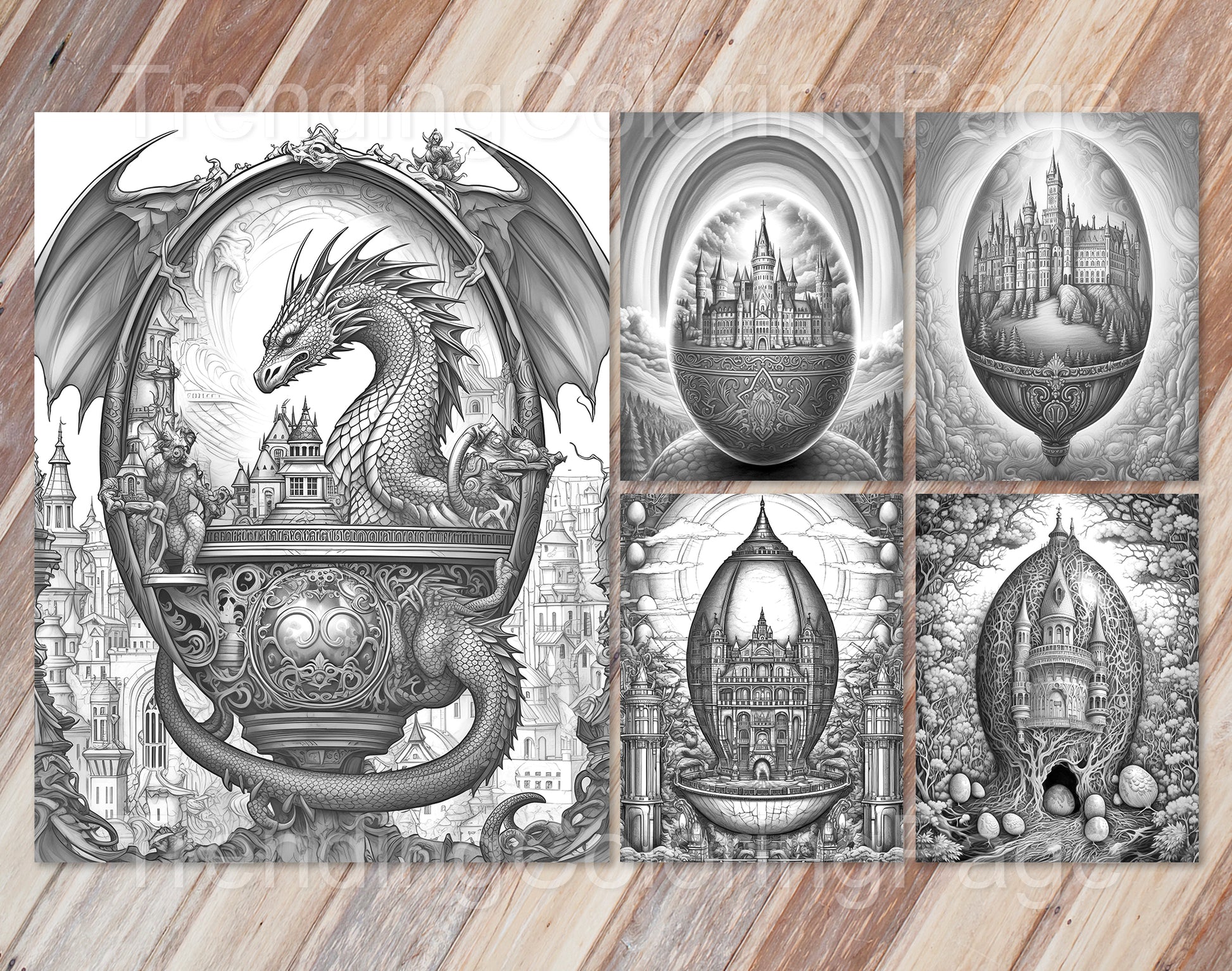 35 Easter Egg Dreamland Grayscale Coloring Pages - Instant Download - Printable PDF Dark/Light – preview 7