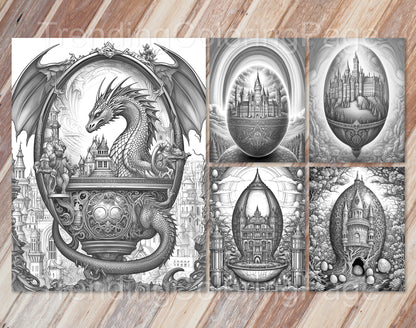35 Easter Egg Dreamland Grayscale Coloring Pages - Instant Download - Printable PDF Dark/Light – preview 7