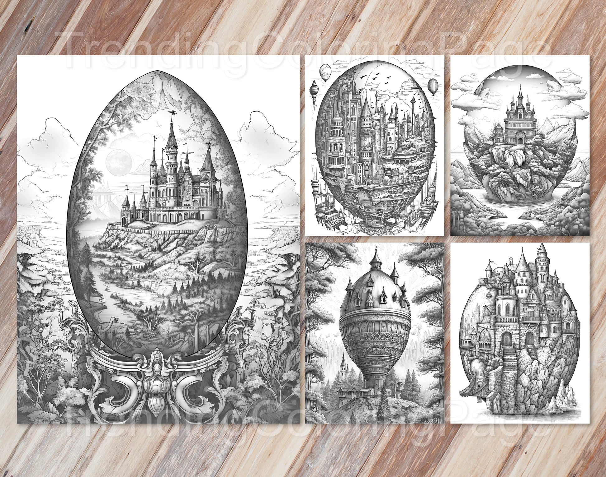 35 Easter Egg Dreamland Grayscale Coloring Pages - Instant Download - Printable PDF Dark/Light – preview 8