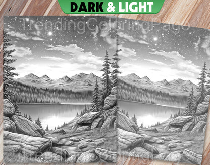 35 Mindful Nature Grayscale Coloring Pages- Instant Download - Printable PDF Dark/Light – preview 10