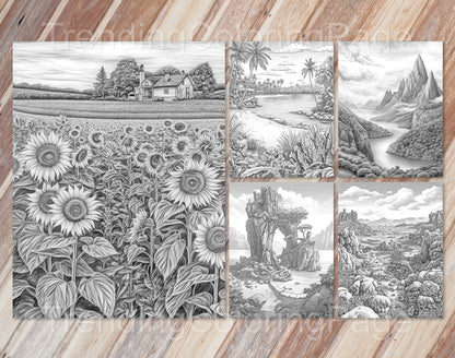 35 Mindful Nature Grayscale Coloring Pages- Instant Download - Printable PDF Dark/Light – preview 2